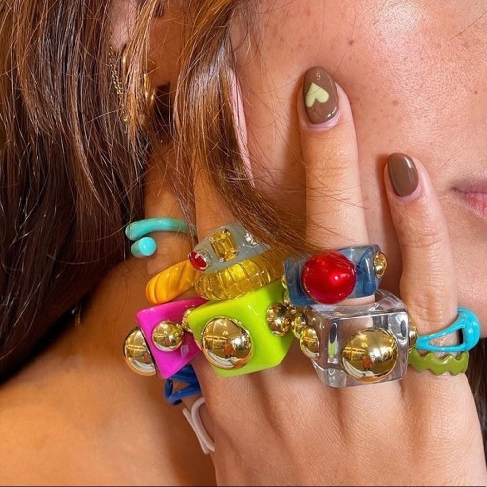 3 Retro Resin Acrylic Chunky Ring